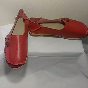 Red leather flats